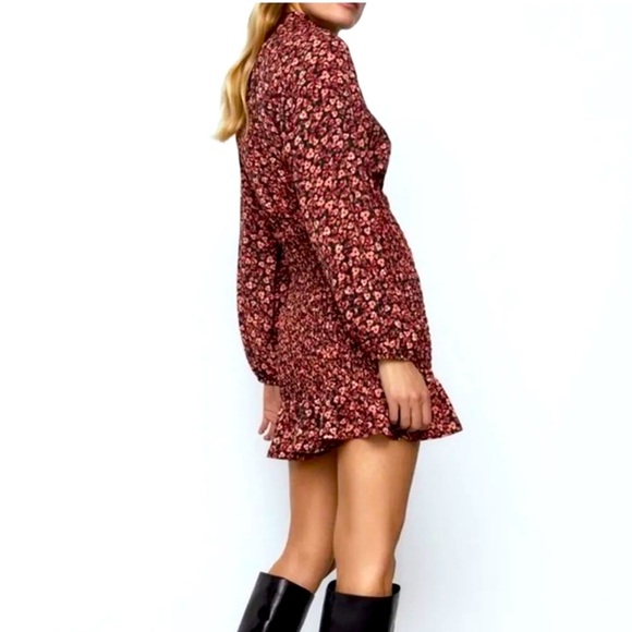 ZARA ~ Rust Floral Mini Dress w/Smocked Skirt & Peek-a-Boo Back ~ Size Large - Picture 3 of 15